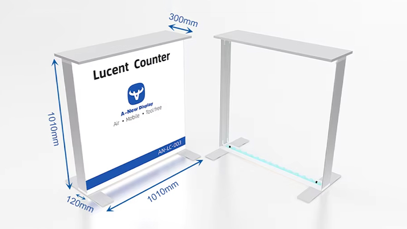 LED Reception Counter - Illuminated Reception, Compact Travel Ready LED reception counter with illuminated SEG fabric graphic panels for trade show booths and brand activations