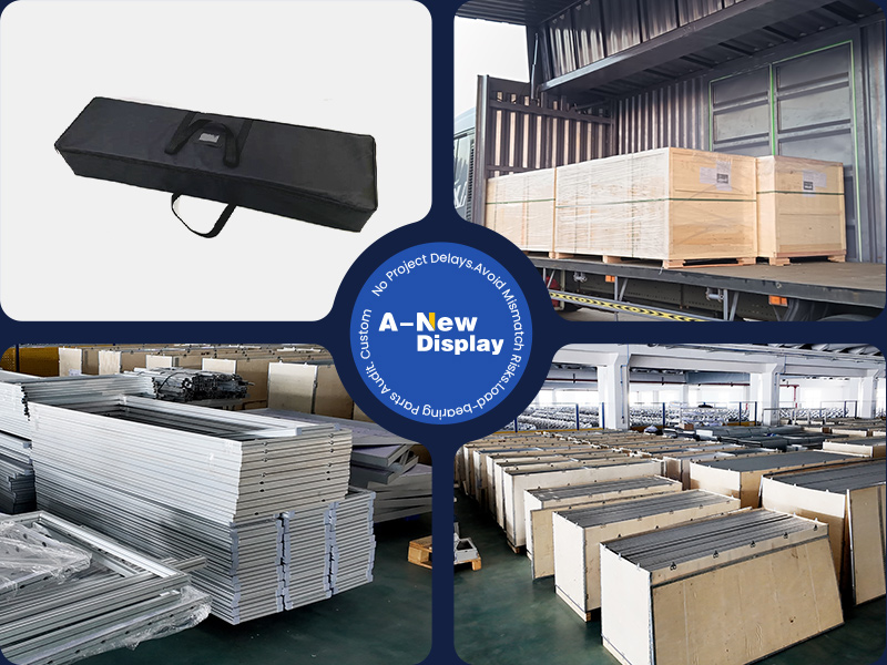 Manufacturing & Procurement Risk Control Square column booth assembly fit test, lighting integration check, and reinforced packing quality control