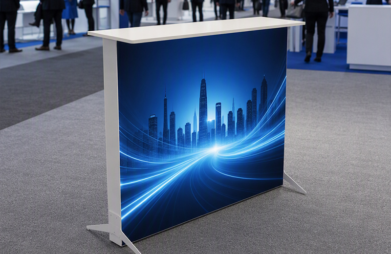 LED Reception Counter - Exhibition Setting LED reception counter used as a trade show booth reception point in an exhibition setting